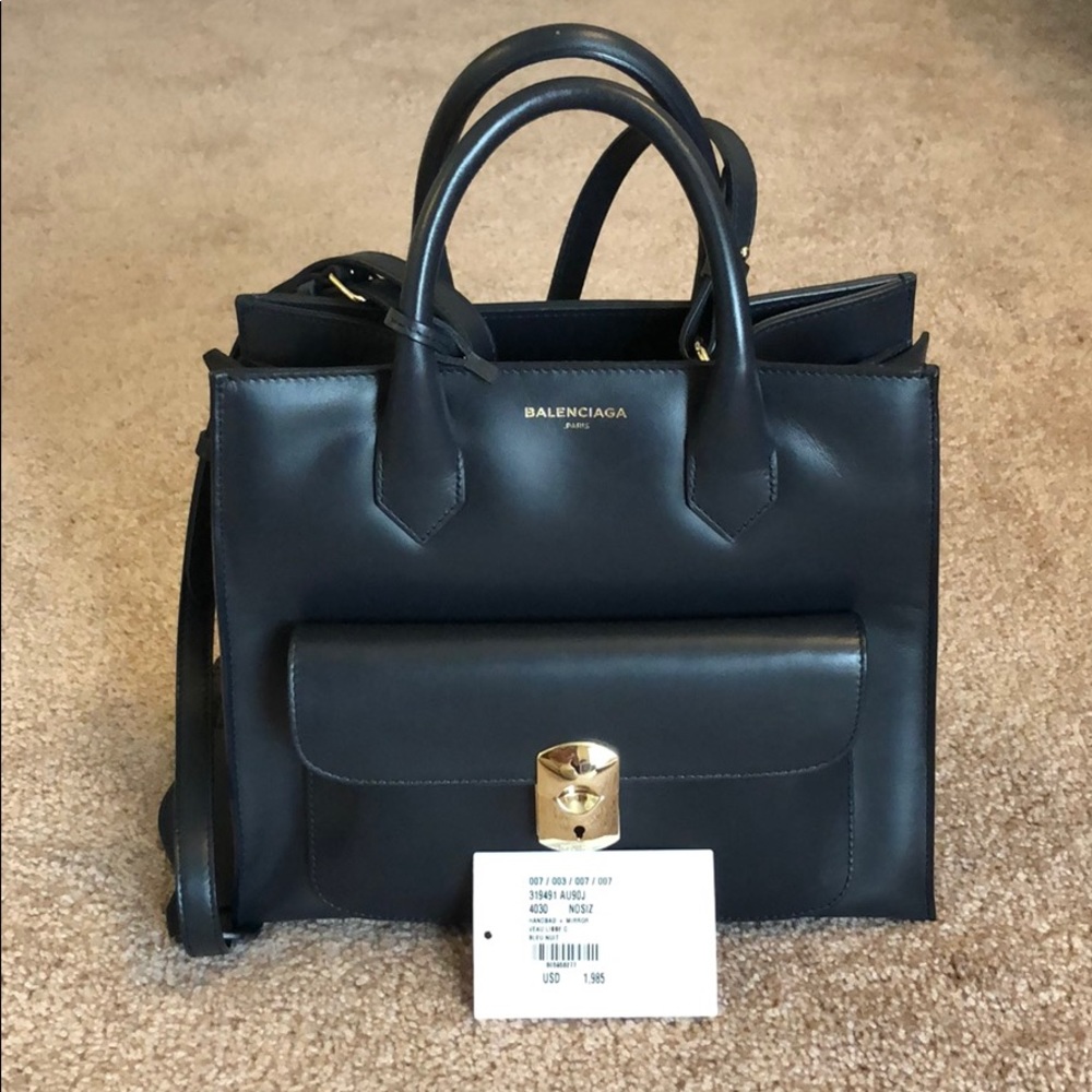 Navy Blue Balenciaga Padlock Bag